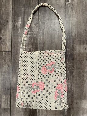 Free People Cream Canvas Shoulder Bag with Pink Floral Print